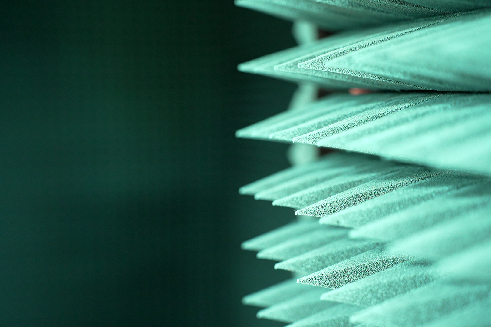 An anechoic chamber, designed to stop all sound and electromagnetic wave reflections.